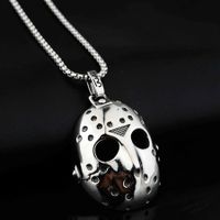 Men's Stainless Steel Jason's Mask Hollow Openwork Pendant Necklace, 24 inch Keel Link Chain