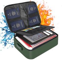 File Document Organizer Bags Fireproof Safe Lock,Multi-Layer Portable Filing Storage for Important Passport Certificates(Green)