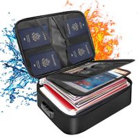 File Document Organizer Bags Fireproof Safe Lock,Multi-Layer Portable Filing Storage for Important Passport Certificates(Black)