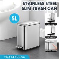 Small Garbage Can Rubbish Pedal Bin Recycling Trash Waste Stainless Steel Rectangular Trashcan Soft Closing Kitchen House Indoor 5L