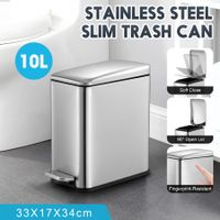 Small Garbage Can Rubbish Pedal Bin Recycling Trash Waste Stainless Steel Rectangular Trashcan Soft Closing Kitchen House Indoor 10L