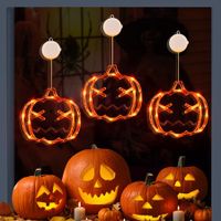 Halloween Decorations,3 Pack of Orange Pumpkins Halloween Window Lights with Suction Cup,Battery Operated Indoor Window Hanging Lights for Halloween Window Decoration