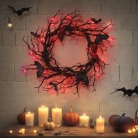 Halloween Black Dead Branch Wreath Simulated Bat Red LED Glow Spooky Reusable Holiday Indoor Outdoor Tree Hanging Decoration