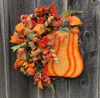 Thanksgiving Orange Pumpkin Wreath Autumn Harvest Door Hanging Wreath