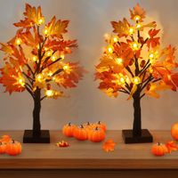 Fall Maple Tree with 48 LEDs Battery Operated Light Up Artificial Pumpkins Maple Acorn Tree for Fall Thanksgiving Table Harvest Home Indoor Decoration (2 Pack)