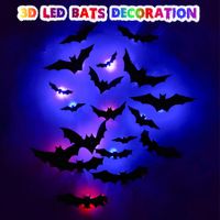 24 pcs 3d Halloween Led Night Light Bat Holiday Party Window Garage Decoration Pet