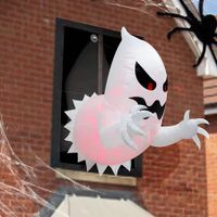 1.4m Halloween Inflatables Outdoor Decoration Ghost Broke Out from Window with Build-in LED Blow Up Scary Halloween Decor for Yard Garden