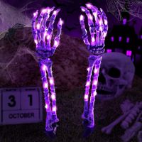 Lighted Halloween Decorations Outdoor, Skeleton Hands Halloween Yard Stakes Decorations with 50 Purple LED Lights Halloween Decorations Color Purple