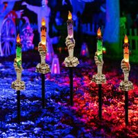 Halloween Decorations, 5 Pack Skeleton Hands Hold Lighted Candle Stakes, Light Up for Halloween Indoor/Outdoor Garden Decor