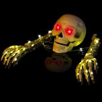 Halloween Decorations Glowing Red Eyes Scary Skull Head  Skeleton Hands Arm Stakes for Halloween Graveyard Garden, Lawn, Yard, Haunted House Props