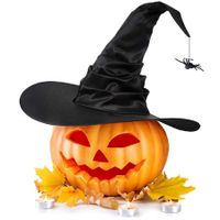 Women Halloween Witch Hat Black Pleated Wizard Hat Spider Hat with Spider Pendant for Halloween Cosplay Party Costume