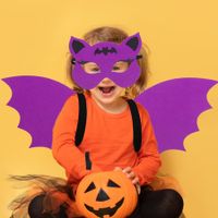 Halloween Bat Costume Set Bat Mask Wing Props Cosplay Party Drees Up Accessories (Purple)Age3-5