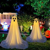 2 Pack Halloween Spooky Ghost Halloween Decor with Light Strings Easy to Assemble Ghost Decorations for Front Porch Yard