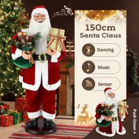 150cm Santa Claus Figure Christmas Decor Gift Eve Boxes Music Display Animated Rocking Dancing Singing Figurine House Office Doorway