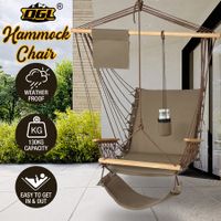 Hammock Hanging Chair Swing Wooden Garden Seat Outdoor Camping Patio Lounge Furniture Portable Soft Cushion Footrest Storage Cup Holder