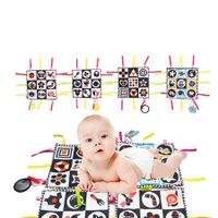 Tummy Time Floor Mirror, Double High Contrast Play and Pat Activity Mat Black and White Baby Crinkle Toys with Teether, Great Gift Pack of 4