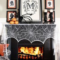Halloween Decorations Black Lace Spiderweb Fireplace Mantle Scarf Cover for Halloween Mantle Decor Festive Party Supplies (White,45x248cm)