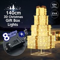140cm Lighted Gift Box Christmas Tree Decoration 200 LED Lights 3D Xmas Present Indoor Outdoor Home Garden Party Festive Holiday Display