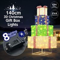 140cm Colourful Lighted Gift Box Christmas Tree Present 200 LED Lights Xmas Home Garden Holiday Decoration Indoor Outdoor Party Display