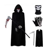Scary Halloween Ghost Reaper Costume, Hooded Cloak, Skull Mask, Gloves,Horror Grim Reaper, Halloween Decoration for Adult(175CM)