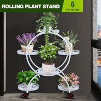 Plant Flower Pot Stand Planter Display Holder Shelf Outdoor Indoor White Trolley Rack Garden Balcony Metal Shelving Unit with Wheels