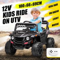 Kids Off Road Ride On Toy Electric UTV Battery Remote Control Charging 12V Black Lights Music Radio Rear Storage