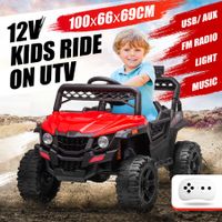 Kids Off Road Ride On Toy Electric UTV Battery Remote Control Charging 12V Red Lights Music Radio Rear Storage