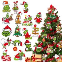 24PCS Christmas Tree Hanging Ornaments Furry Green Grinchmas Christmas Decorations Charms for Xmas Holiday Party Home House Indoor Decor Supplies Accessories