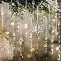 10pcs Christmas Tree Decoration Crystal Ornaments, Hanging Acrylic Christmas Snowflake Icicle Drop Crystal Ornaments for Christmas Tree Winter New Year Party Supplies