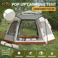 4 Man Beach Tent Camping Shelter Auto Pop Up Family Instant Sun Shade Hiking Fishing Picnic Outdoor Rain Water UV Proof Portable 240x240x155cm