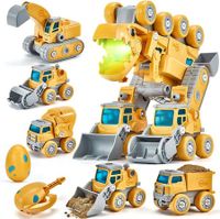 Take Apart Dinosaur Kids Toys, Construction Vehicles 5 in 1 Transform into Dinosaur Robot STEM Building Toy for 5 6 7 8 Year Old Boys