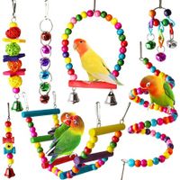 7 Pcs Bird Parakeet Cockatiel Toys Hanging Bell Pet Bird Cage Hammock Swing Climbing Ladders Chewing Toy for Conures Love Birds