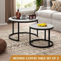 2 Round Coffee Table Set Bedside Side Nesting Lamp End Sofa Tea Modern Cafe Lounge Couch Living Room Faux Marble Top