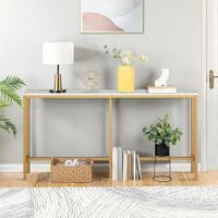 Gold Narrow Console Table Stand Hall Entryway Bar Side Sofa Couch Wood Accent Long Slim Storage Display Shelf Marble Tabletop 160x20x79cm