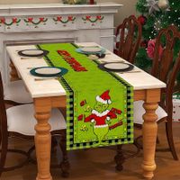 Linen Green Christmas Table Runner Merry Grinchmas Tablecloth for Home Kitchen Table Decorations 33 x 183 CM