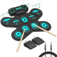 Portable Roll Up Drum Practice Pad, USB MIDI Connectivity, Electric Drum Kit with Built-in Dual Stereo Speakers for Kids Beginners, Christmas Birthday Gift