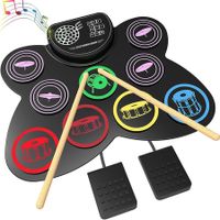 Foldable Electronic Practice Drum Set with Headphone Jack, Built-in Speaker and Drum Kit, Foot Pedals, Drumsticks, Ideal for Christmas, Birthday, Holidays