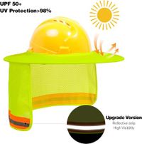 2 Pack Full Brim Hard Hat Sun Shade Mesh Neck Shade with Reflective Strip Neon Yellow