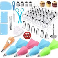 72PCS Piping Nozzle, Cake Decorating Supplies Kit, Stainless Nozzle Tip with Cream Pastry Bag, Smoother, and Adapter, Baking Supplies for Cake DIY, Pastry Making, Dessert Decorating