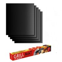 Grill Mat Set of 5, 100% Non-Stick BBQ Grill Mats for Electric Grill Gas Charcoal BBQ 40x33 cm, Black