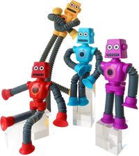 4 Pieces LED Telescopic Suction Cup Robot Toy, Shape Changing Telescopic Tube Fidget Toys for Girls Boys Age 3 to 12 (Robot)