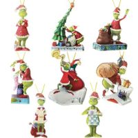 2023 Christmas Grinches Tree Decorations,8PCS Acrylic Cute Funny Green Doll Christmas Pendants Hanging,2D Flat Tree Ornaments with Printing 9cm/3.54in