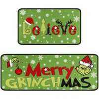 Merry Grinchmas Kitchen Rugs and Mats Set of 2,Christmas Grinch Kitchen Decoration,Non Slip Absorbent Kitchen Mat Waterproof Runner Rug for Laundry Room and Sink 17x 48 Inches