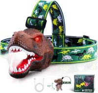 Rechargeable Headlamp for Kids, Dinosaur Toys LED Headlight Flashlight for Boys or Girls for Halloween, Christmas