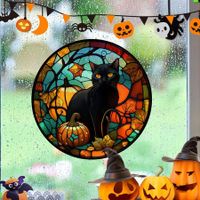 Halloween Horror Castle Black Cat Window Stickers, PVC, No Glue, Static Decorative, Colorful, Party, Home, On Glass