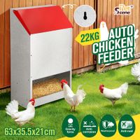 Chicken Food Feeder Auto Treadle Poultry Chook Feed Supplies Automatic Dispenser Rat Water Proof Galvanised Steel Feeding Equipment 22kg