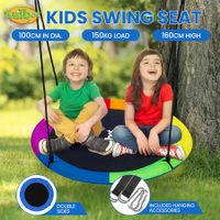Tree Swing Seat Chair Set Childrens Hanging Outdoor Indoor Round Flying Saucer Playset Outsides Garden Camping 2 Sides Disc Straps Carabiners Kidbot