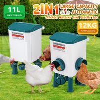 Chicken Water Feeder Treadle Poultry Feeding 12KG Large Capacity 11L Waterer Set Automatic Food Dispense Rat Bird Proof