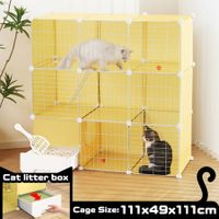 Cat Cage Large Transparent Enclosure Pet Crate Litter Box Rabbit Hutch Pet Scene Kitty Kennel Bunny Ferret Home Playpen DIY Detachable