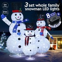 3Pcs Christmas Snowman Light LED 3D Xmas Home Yard Decoration Outdoor Holiday Display Fairy String Lights Gifts Family of 3 Figurine Collapsible